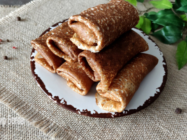 Фаршированные блины с грибами и сыром. Готовим блины из цельнозерновой муки.