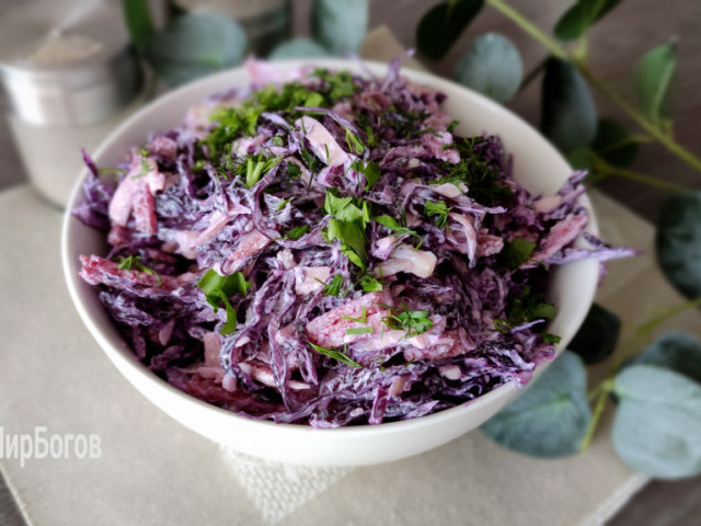 Салат из краснокочанной капусты с колбасой и сыром