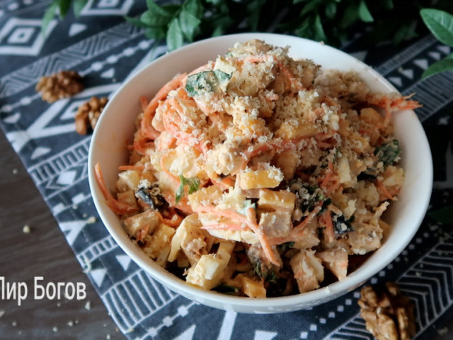 Вкусный салат с курицей и корейской морковью